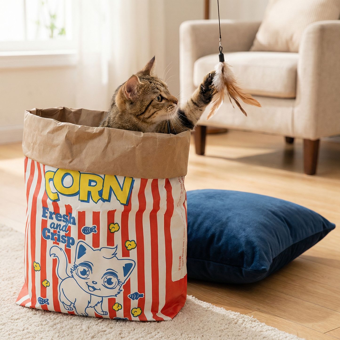 Cat Sleep & Play Cardboard Popcorn Bag