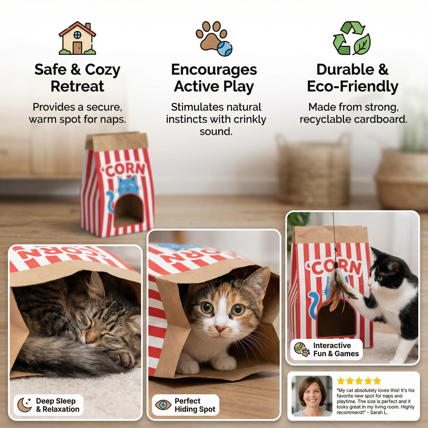 Cat Sleep & Play Cardboard Popcorn Bag
