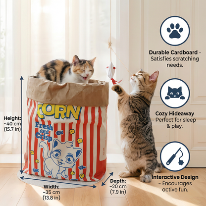 Cat Sleep & Play Cardboard Popcorn Bag