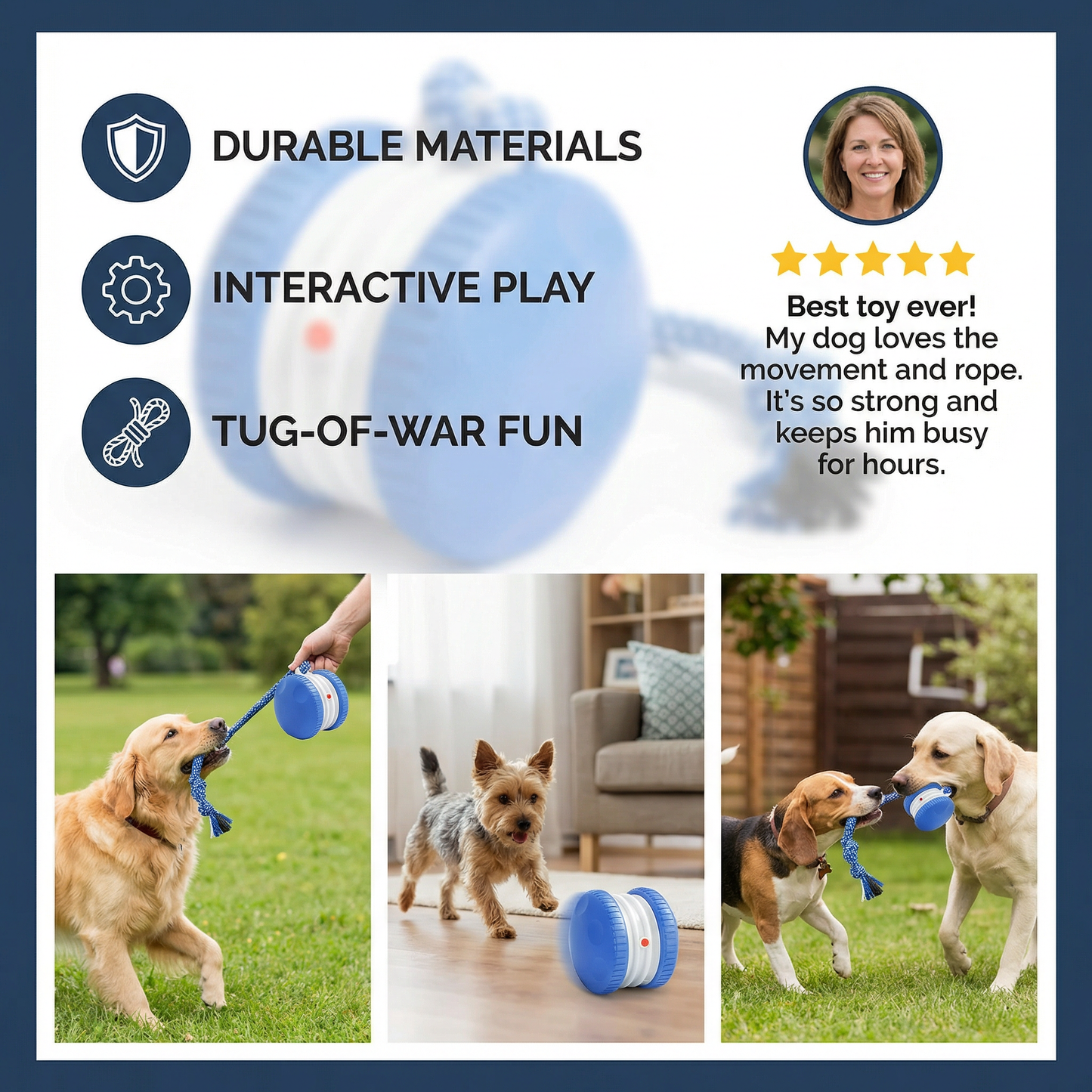Interactive & Durable Dog Ball – Movement Toy with Tug Rope in Dog Colors