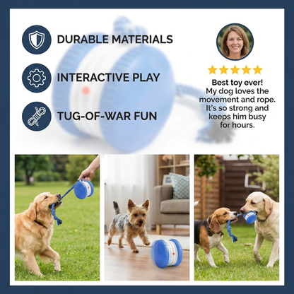 Interactive & Durable Dog Ball – Movement Toy with Tug Rope in Dog Colors