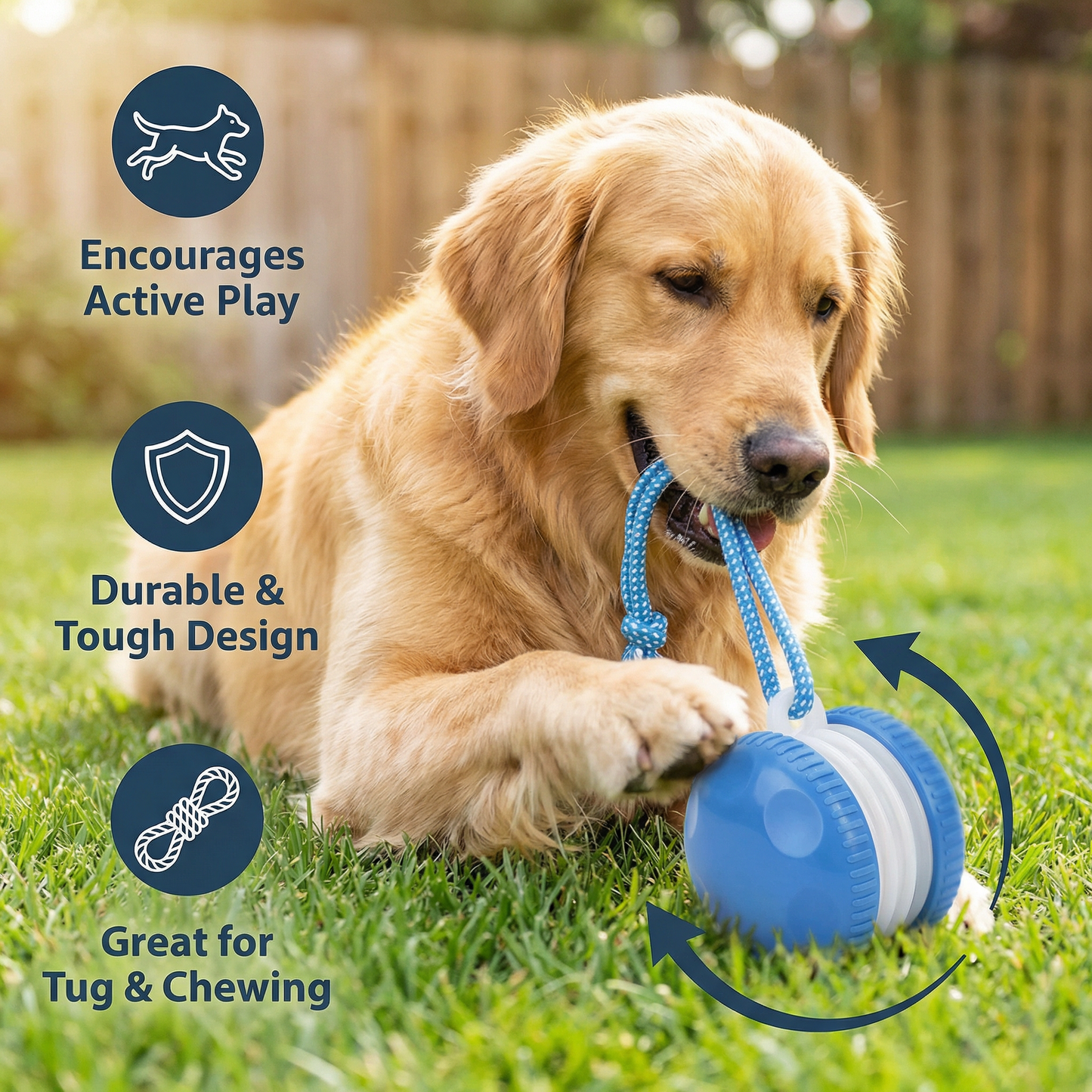 Interactive & Durable Dog Ball – Movement Toy with Tug Rope in Dog Colors