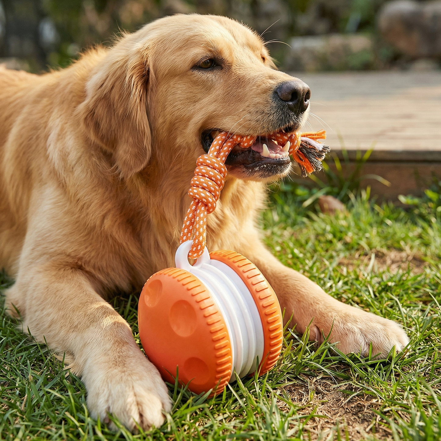 Interactive & Durable Dog Ball – Movement Toy with Tug Rope in Dog Colors
