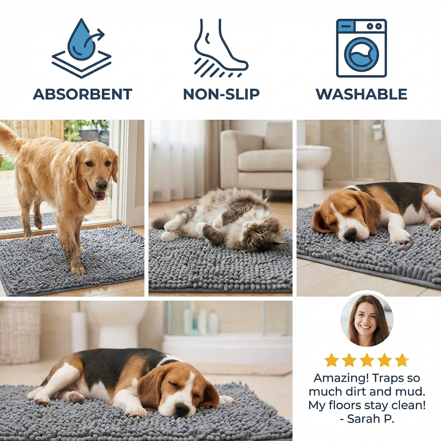 Dog Dirt-Trapping Mat – Absorbent, Non-Slip & Washable