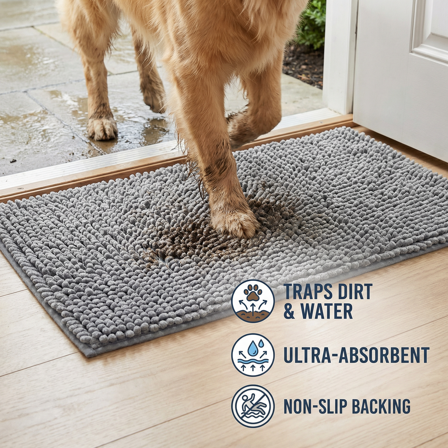 Dog Dirt-Trapping Mat – Absorbent, Non-Slip & Washable