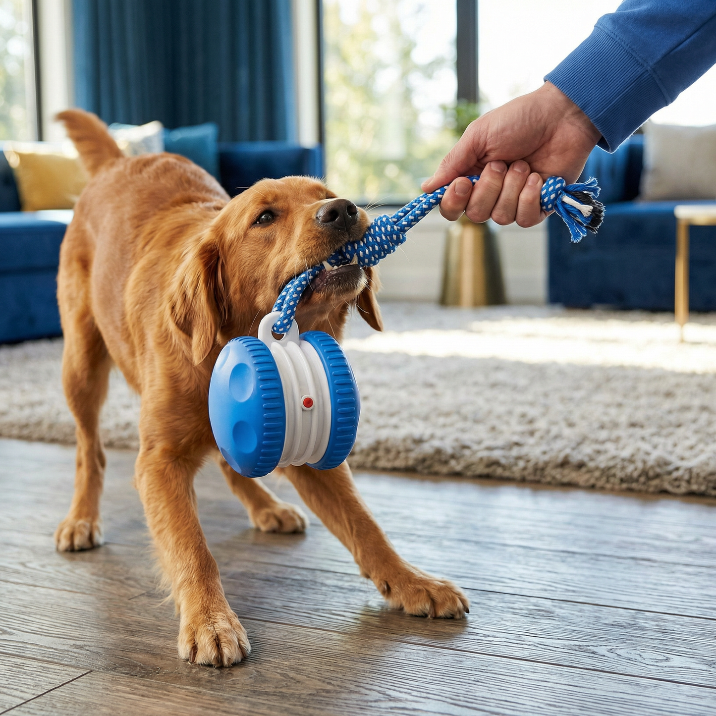 Interactive & Durable Dog Ball – Movement Toy with Tug Rope in Dog Colors
