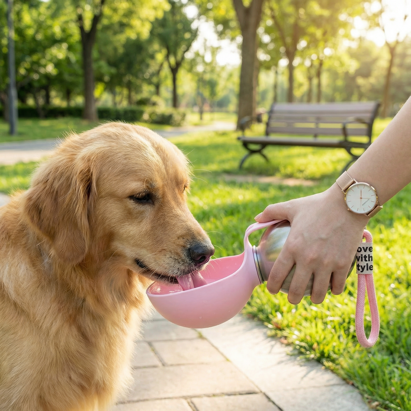 2-in-1 Dog Travel Water Bottle – Leakproof Stainless Steel Bottle with Silicone Bowl